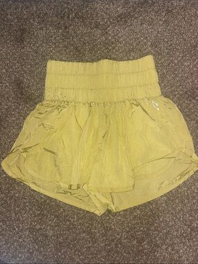 FP Movement by Free People Yellow Smocked High-Waist Layered Shorts